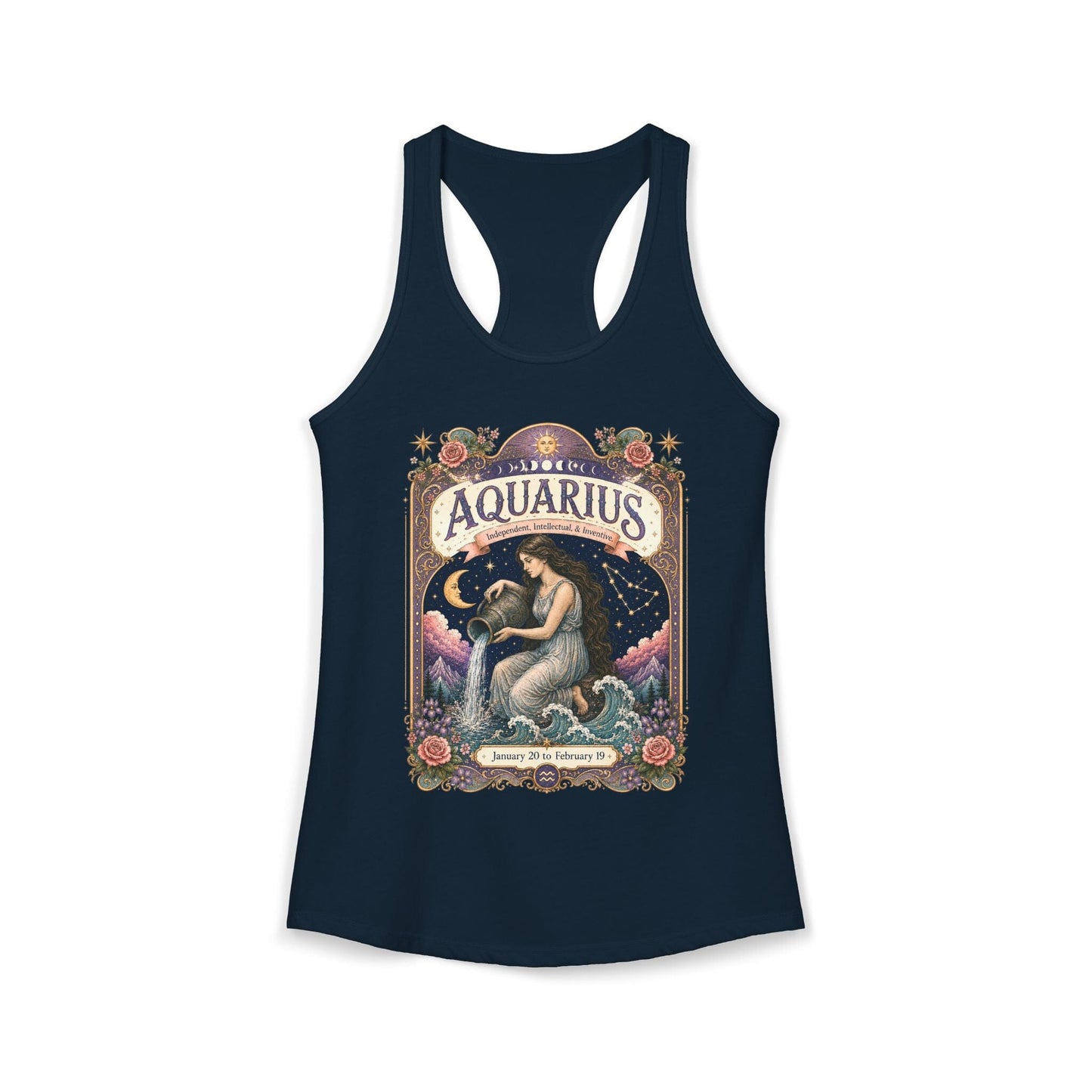 Aquarius Zodiac Women's Racerback Tank – Ornate Water Bearer Artwork