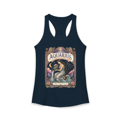 Aquarius Zodiac Women's Racerback Tank – Ornate Water Bearer Artwork