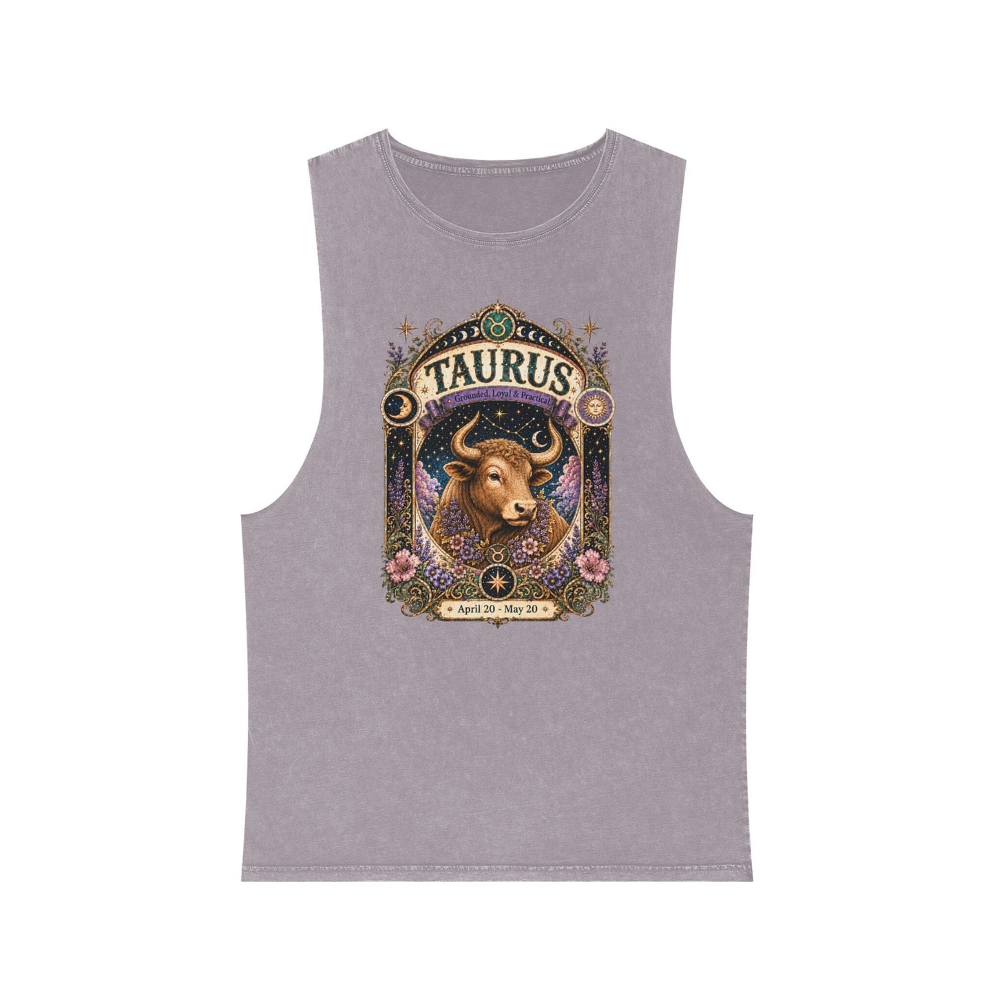 Taurus Zodiac Stonewash Tank Top – Cosmic Bull Artwork