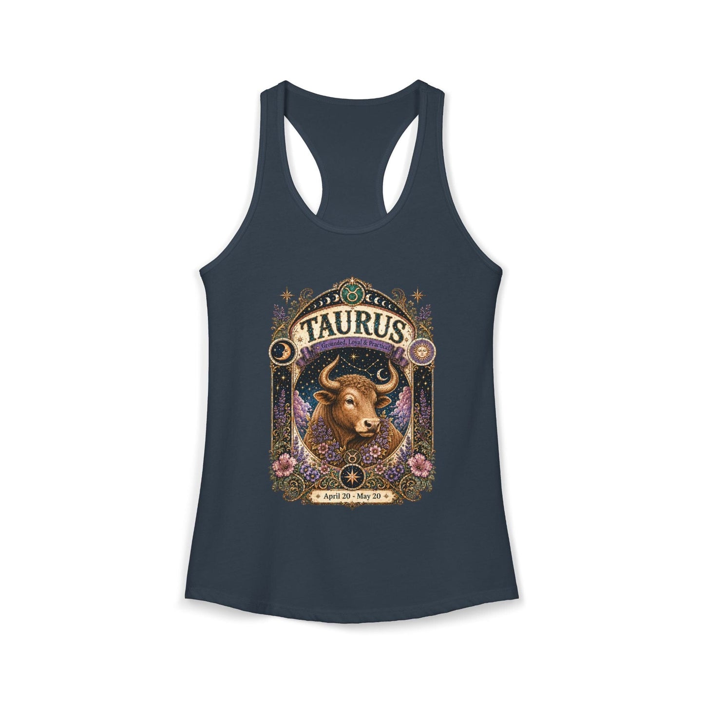Taurus Zodiac Women's Racerback Tank – Ornate Bull Artwork
