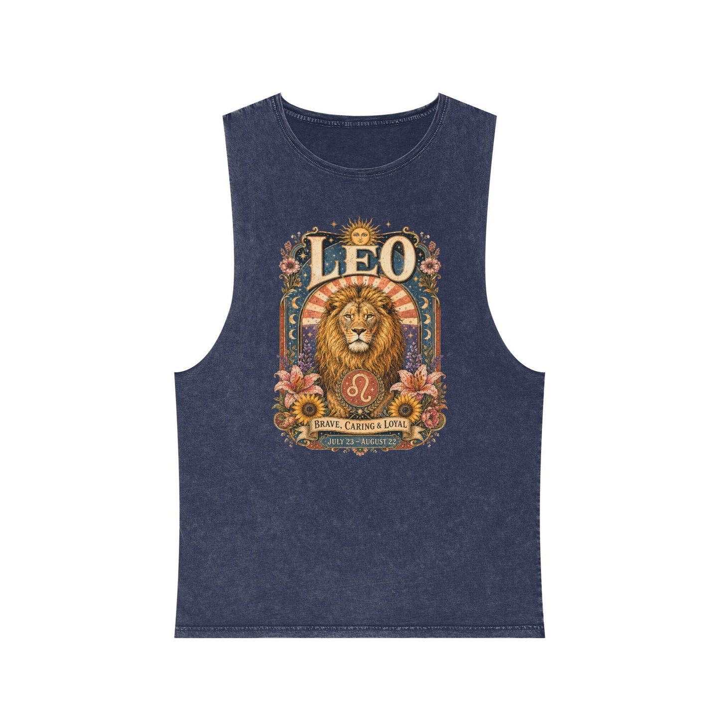 Leo Zodiac Stonewash Tank Top – Cosmic Lion Artwork