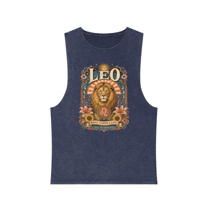 Leo Zodiac Stonewash Tank Top – Cosmic Lion Artwork