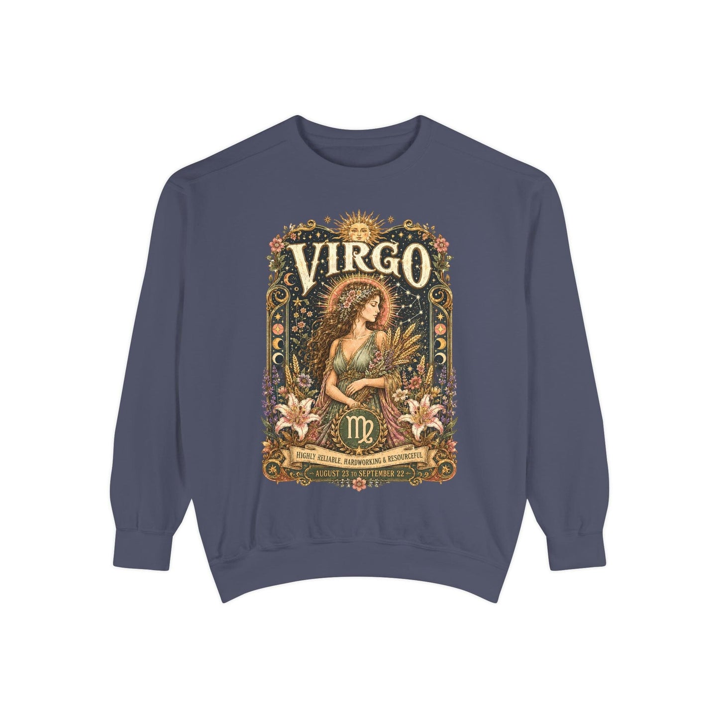 Virgo Zodiac Garment-Dyed Sweatshirt – Mystic Maiden Artwork