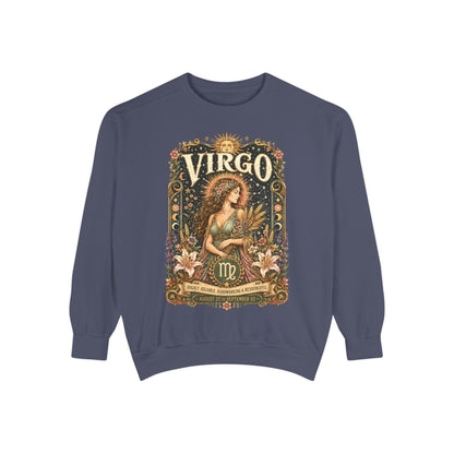 Virgo Zodiac Garment-Dyed Sweatshirt – Mystic Maiden Artwork