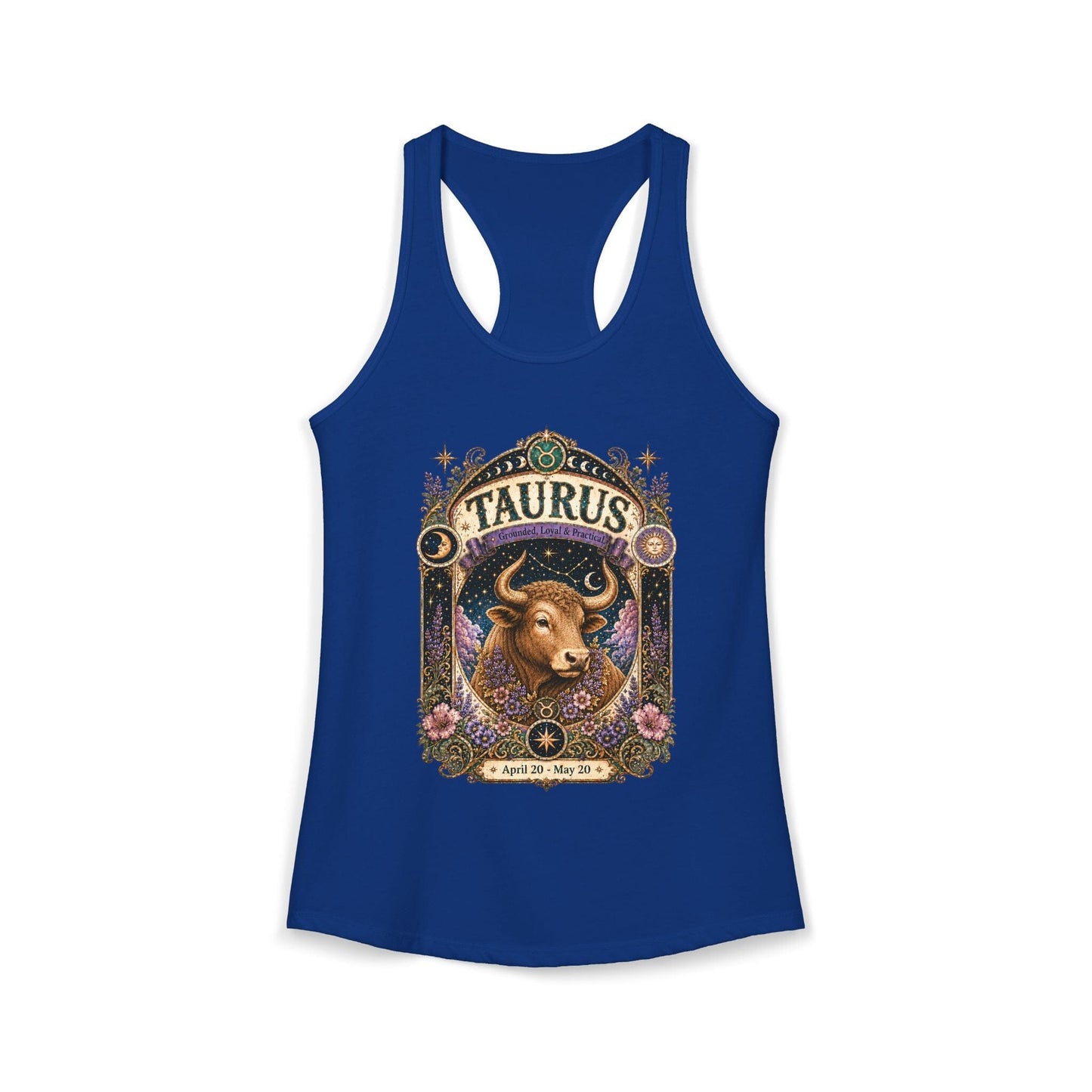 Taurus Zodiac Women's Racerback Tank – Ornate Bull Artwork