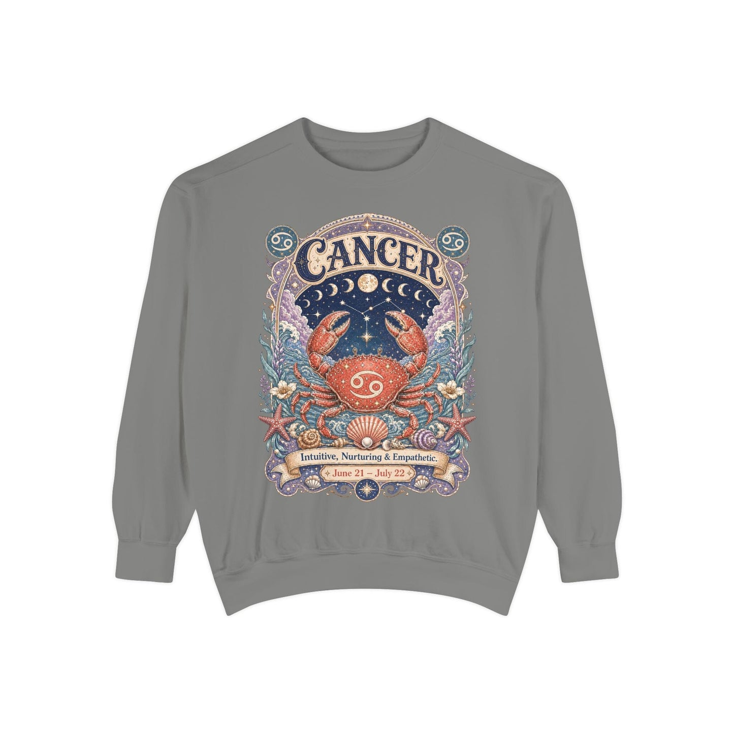 Cancer Zodiac Garment-Dyed Sweatshirt – Mystic Crab Artwork