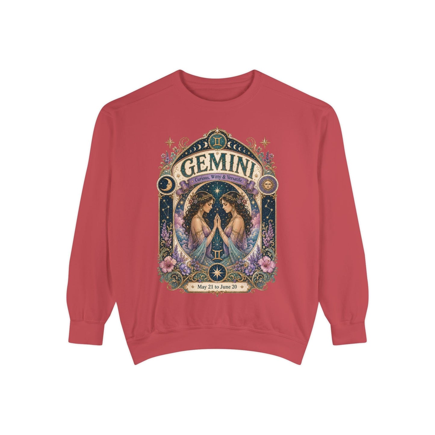 Gemini Zodiac Garment-Dyed Sweatshirt – Mystic Twins Artwork
