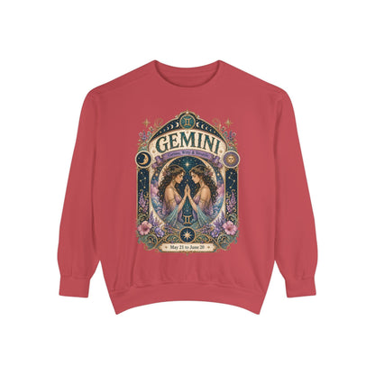 Gemini Zodiac Garment-Dyed Sweatshirt – Mystic Twins Artwork