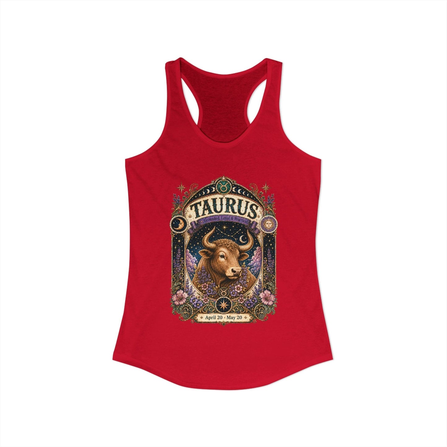 Taurus Zodiac Women's Racerback Tank – Ornate Bull Artwork