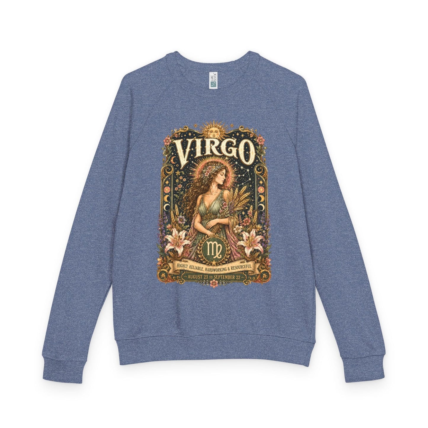 Virgo Zodiac Raglan Sweatshirt – Ethereal Maiden Artwork