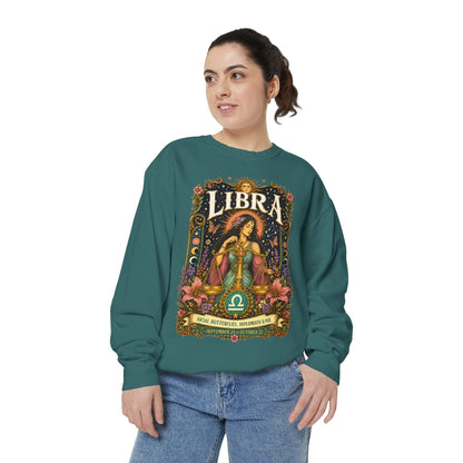 Libra Zodiac Garment-Dyed Sweatshirt – Mystic Scales Artwork