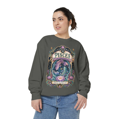 Pisces Zodiac Garment-Dyed Sweatshirt – Mystic Fish Artwork
