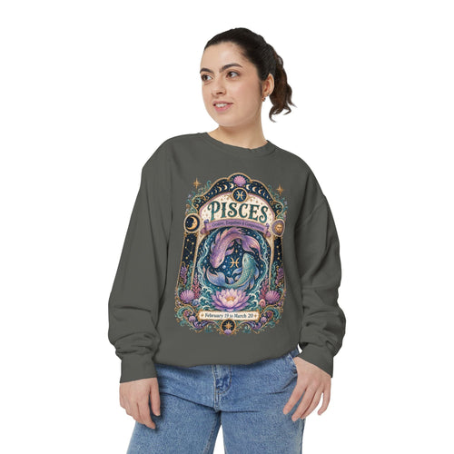 Pisces Zodiac Garment-Dyed Sweatshirt – Mystic Fish Artwork