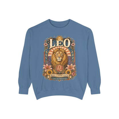 Leo Zodiac Garment-Dyed Sweatshirt – Mystic Lion Artwork