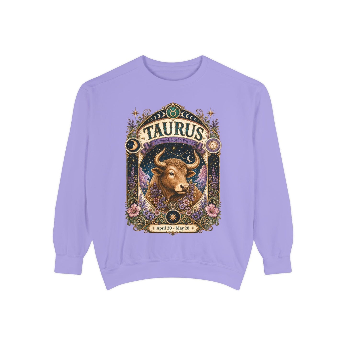 Taurus Zodiac Garment-Dyed Sweatshirt – Mystic Bull Artwork