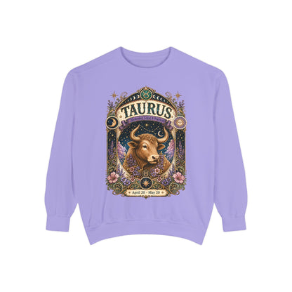 Taurus Zodiac Garment-Dyed Sweatshirt – Mystic Bull Artwork