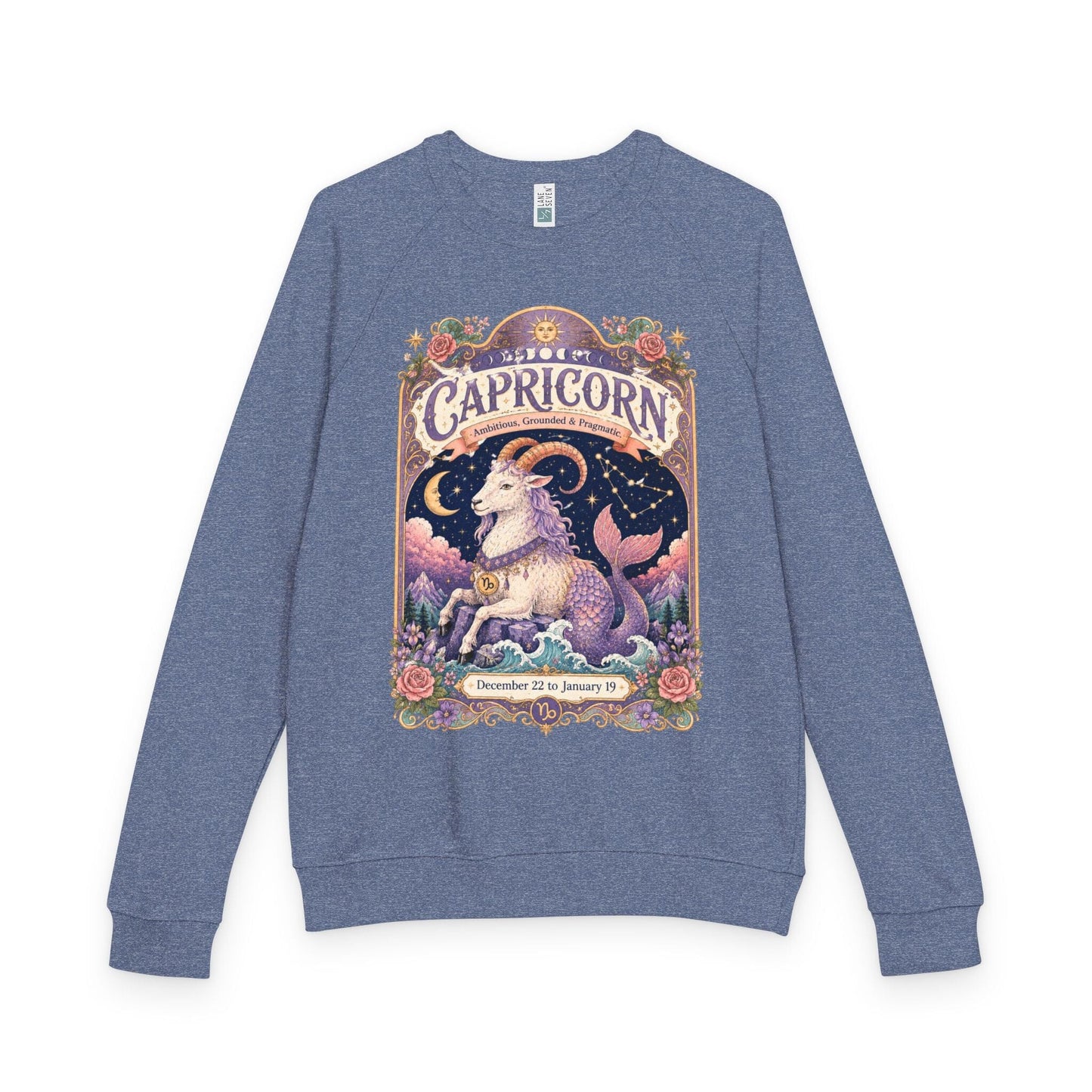 Capricorn Zodiac Raglan Sweatshirt – Ethereal Sea Goat Artwork