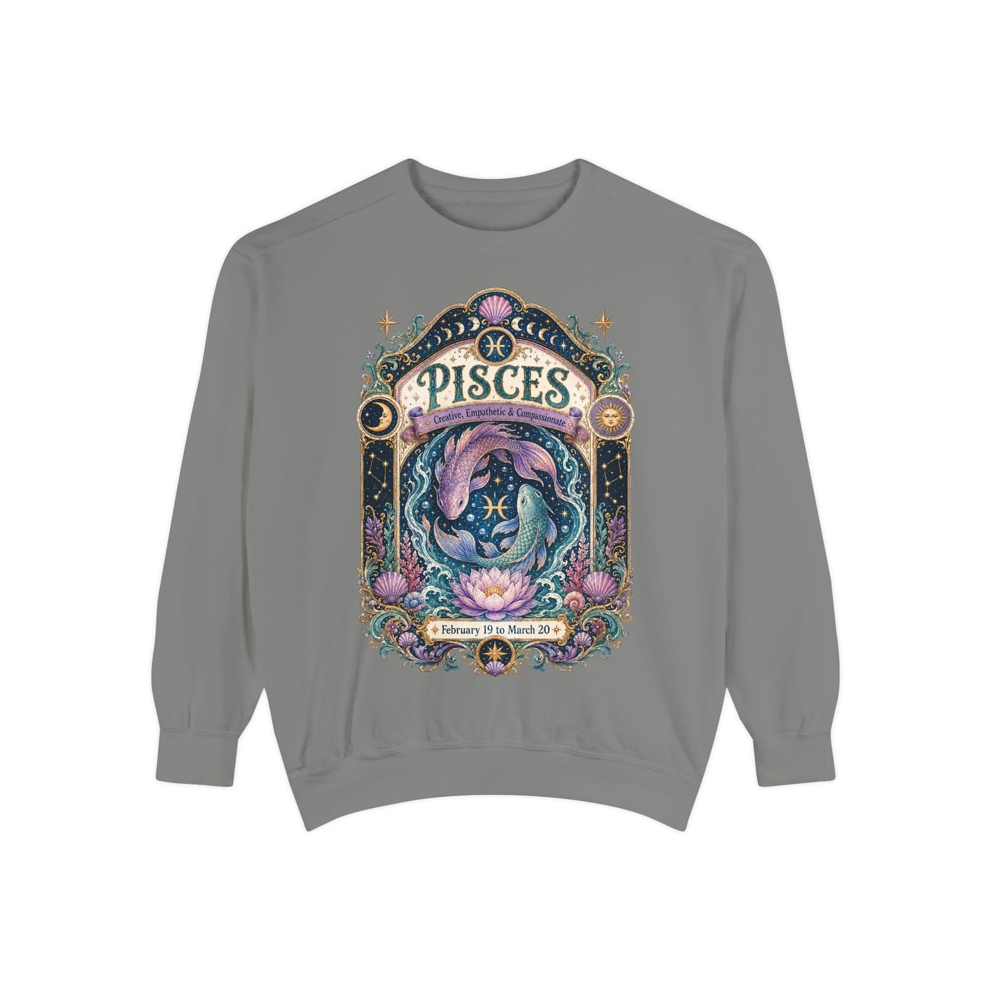 Pisces Zodiac Garment-Dyed Sweatshirt – Mystic Fish Artwork
