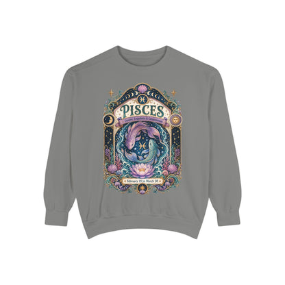 Pisces Zodiac Garment-Dyed Sweatshirt – Mystic Fish Artwork