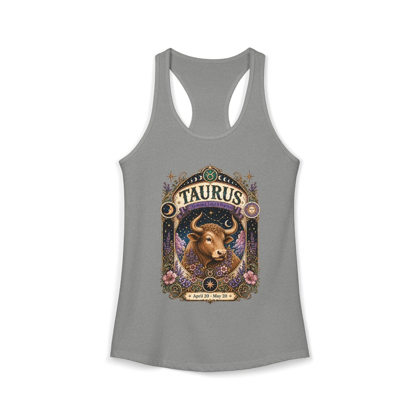 Taurus Zodiac Women's Racerback Tank – Ornate Bull Artwork