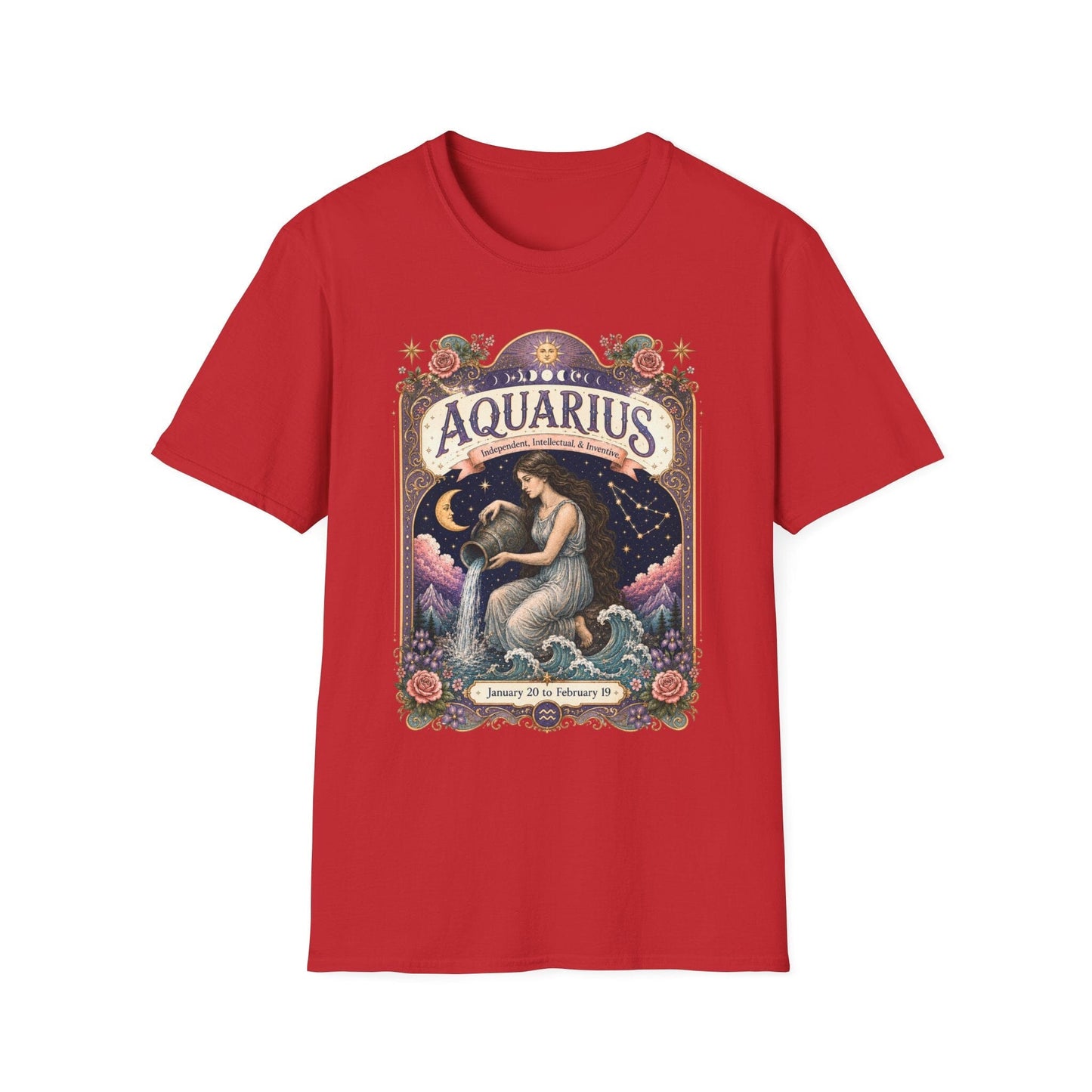 Aquarius Zodiac Softstyle T-Shirt – Celestial Water Bearer Artwork