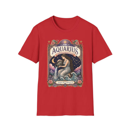 Aquarius Zodiac Softstyle T-Shirt – Celestial Water Bearer Artwork