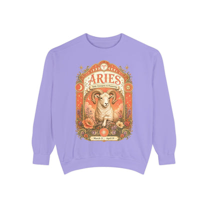 Aries Zodiac Garment-Dyed Sweatshirt – Mystic Ram Artwork
