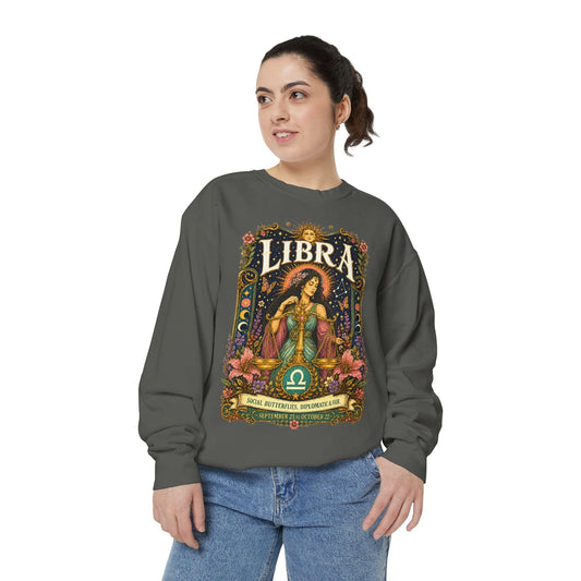Libra Zodiac Garment-Dyed Sweatshirt – Mystic Scales Artwork