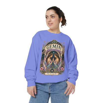 Gemini Zodiac Garment-Dyed Sweatshirt – Mystic Twins Artwork