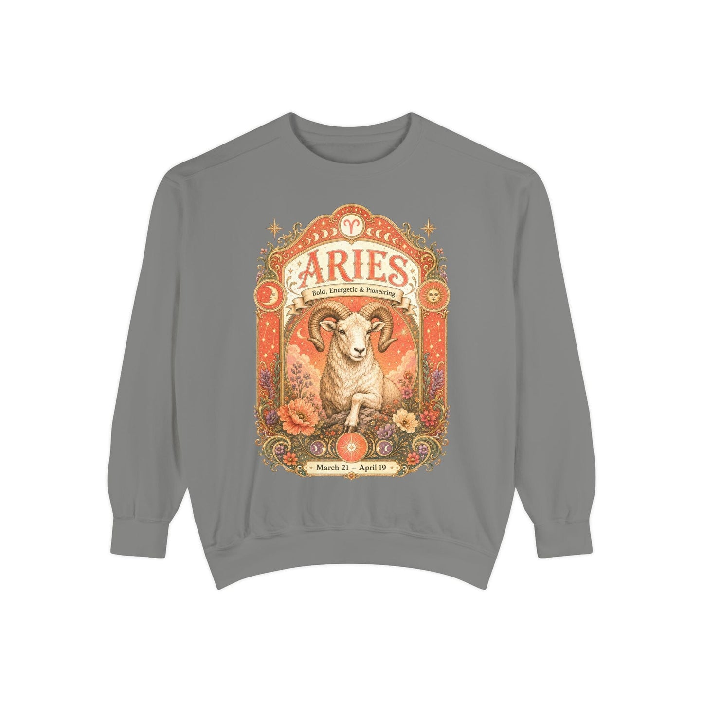 Aries Zodiac Garment-Dyed Sweatshirt – Mystic Ram Artwork