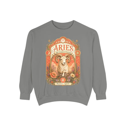 Aries Zodiac Garment-Dyed Sweatshirt – Mystic Ram Artwork