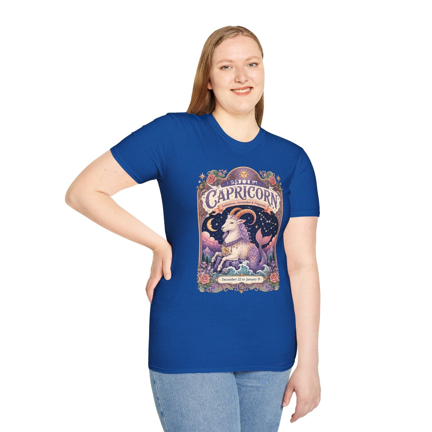 Capricorn Zodiac Softstyle T-Shirt – Celestial Sea Goat Artwork