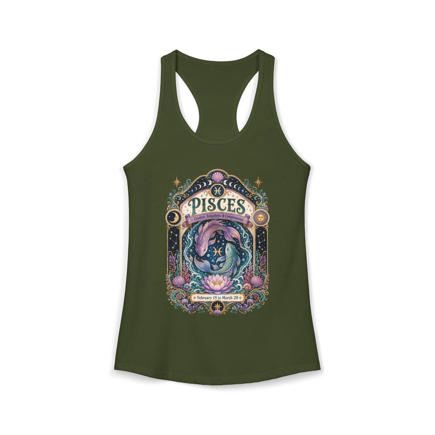 Pisces Zodiac Women's Racerback Tank – Ornate Fish Artwork