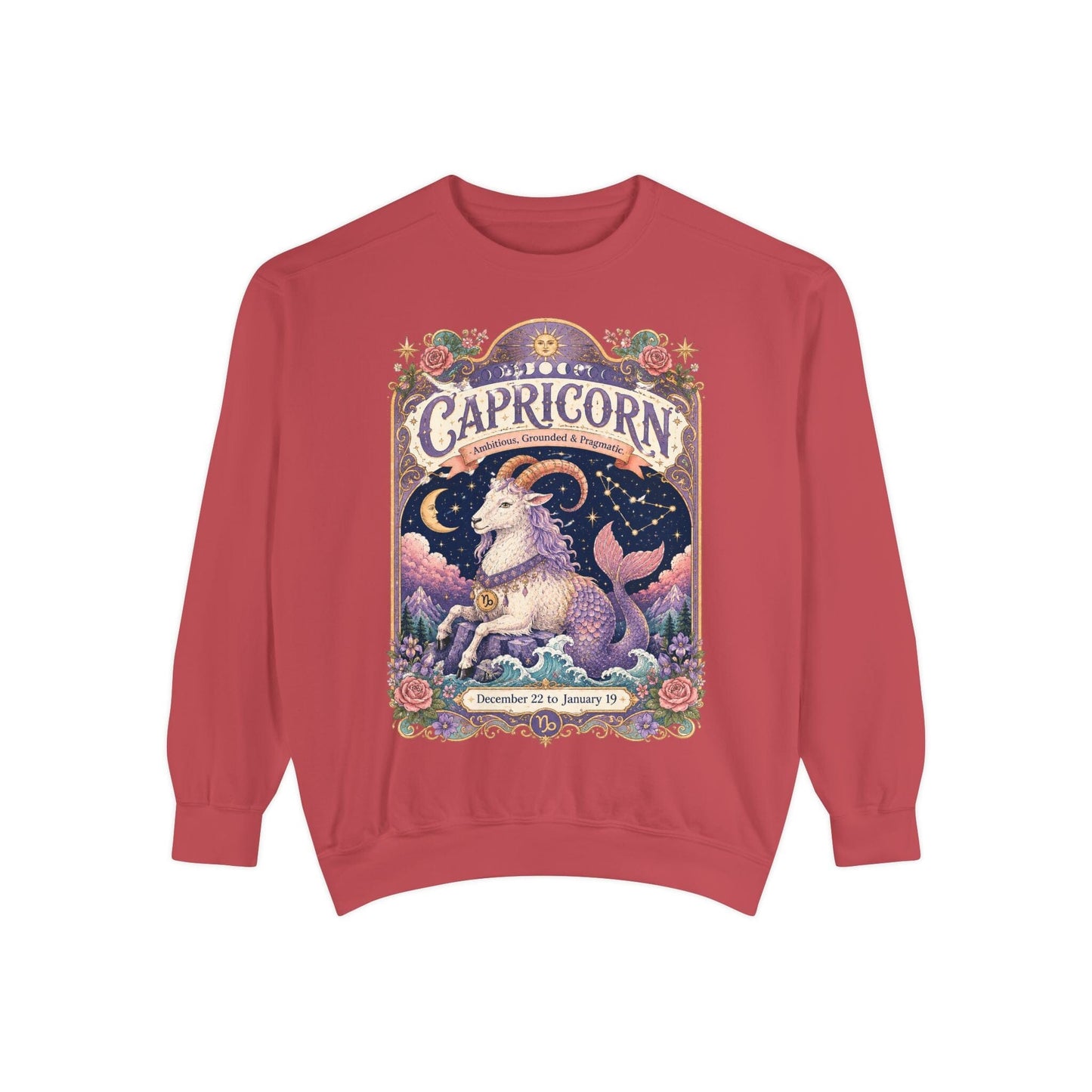Capricorn Zodiac Garment-Dyed Sweatshirt – Mystic Sea Goat Artwork