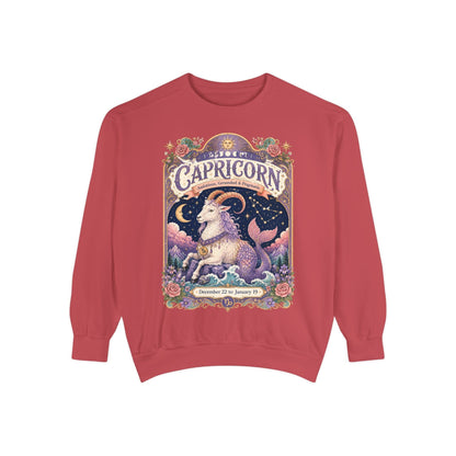 Capricorn Zodiac Garment-Dyed Sweatshirt – Mystic Sea Goat Artwork