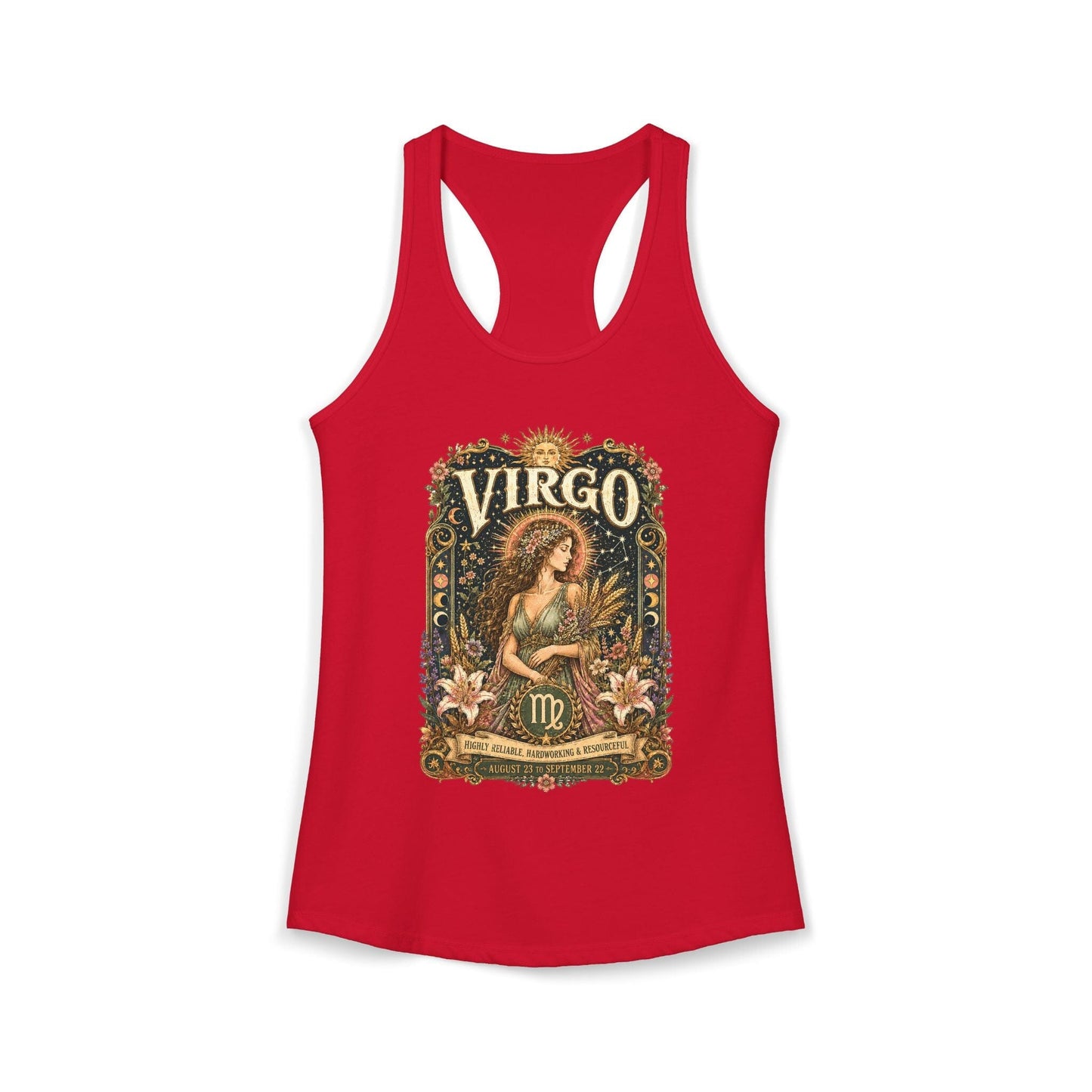 Virgo Zodiac Women's Racerback Tank – Ornate Maiden Artwork