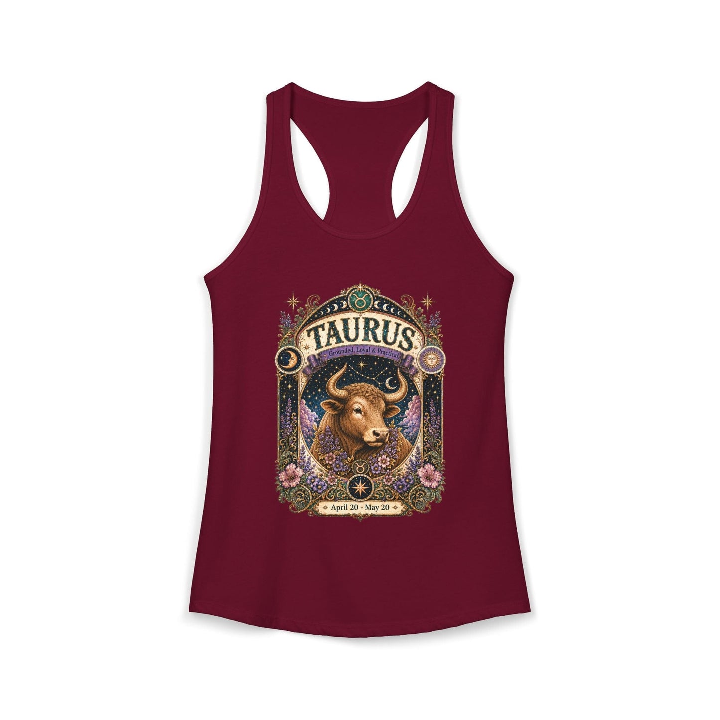 Taurus Zodiac Women's Racerback Tank – Ornate Bull Artwork