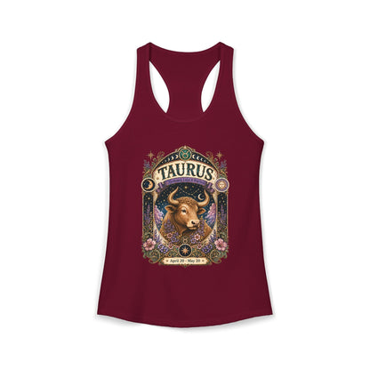 Taurus Zodiac Women's Racerback Tank – Ornate Bull Artwork