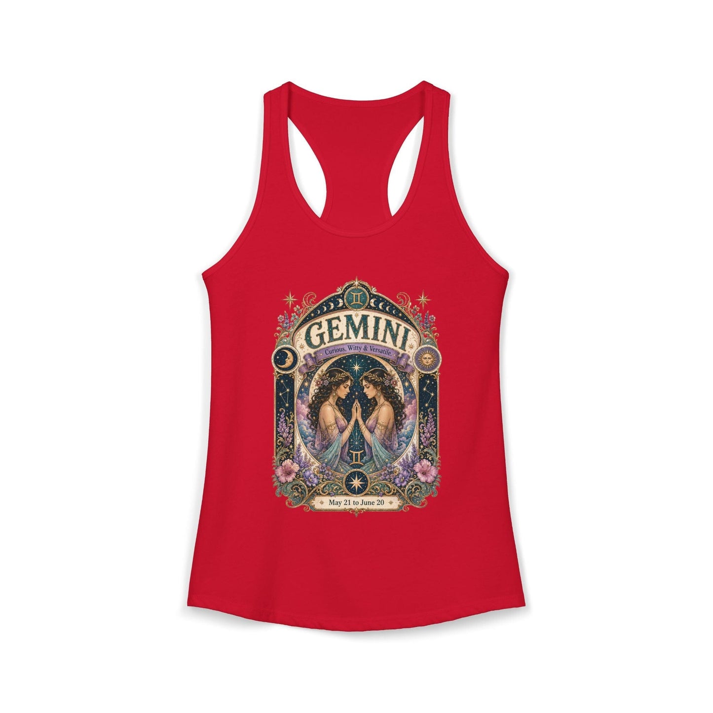 Gemini Zodiac Women's Racerback Tank – Ornate Twins Artwork
