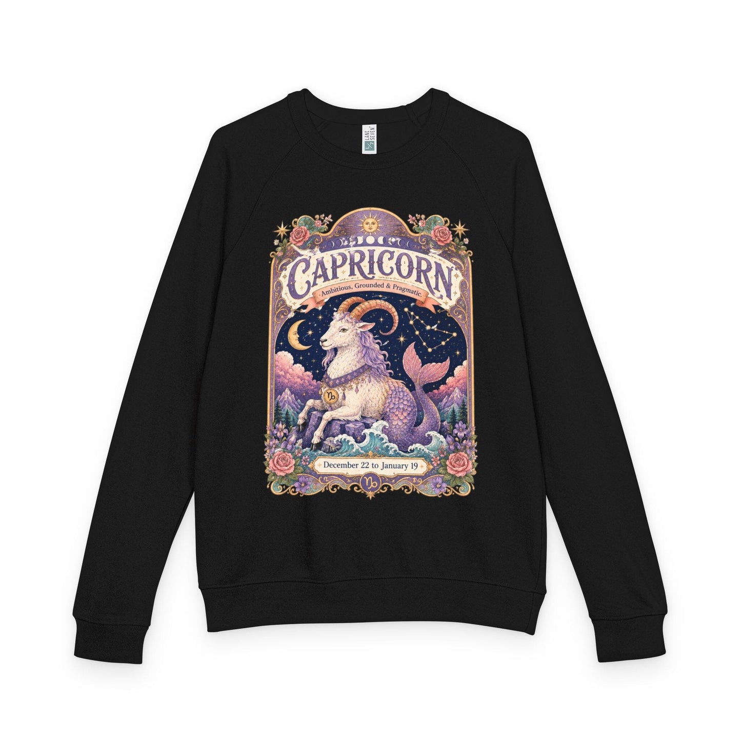 Capricorn Zodiac Raglan Sweatshirt – Ethereal Sea Goat Artwork