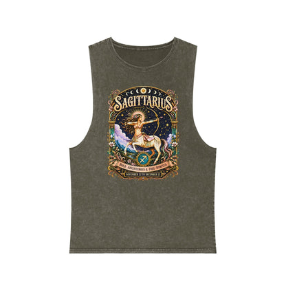 Sagittarius Zodiac Stonewash Tank Top – Cosmic Archer Artwork