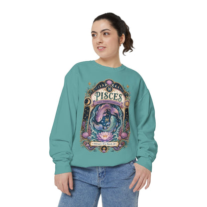 Pisces Zodiac Garment-Dyed Sweatshirt – Mystic Fish Artwork