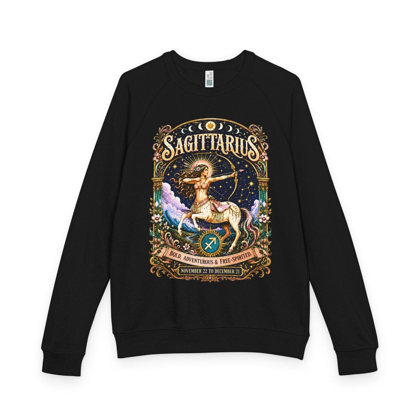 Sagittarius Zodiac Raglan Sweatshirt – Ethereal Archer Artwork