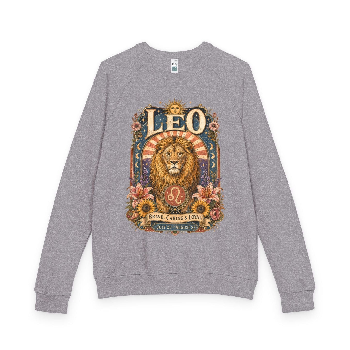 Leo Zodiac Raglan Sweatshirt – Ethereal Lion Artwork