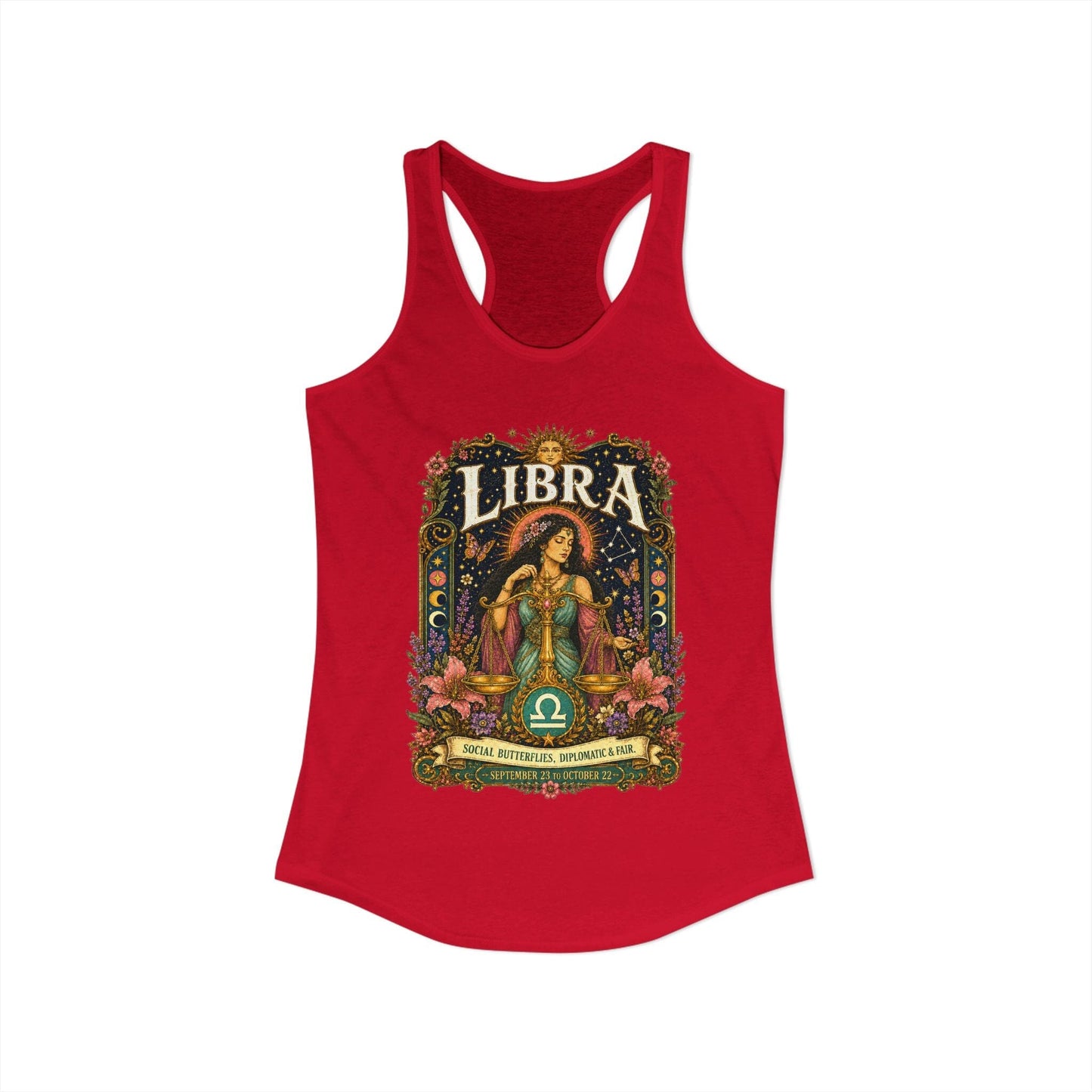 Libra Zodiac Women's Racerback Tank – Ornate Scales Artwork