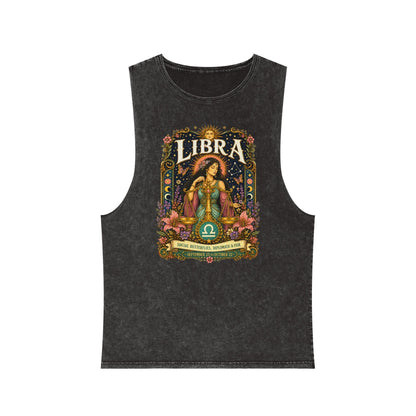 Libra Zodiac Stonewash Tank Top – Cosmic Scales Artwork