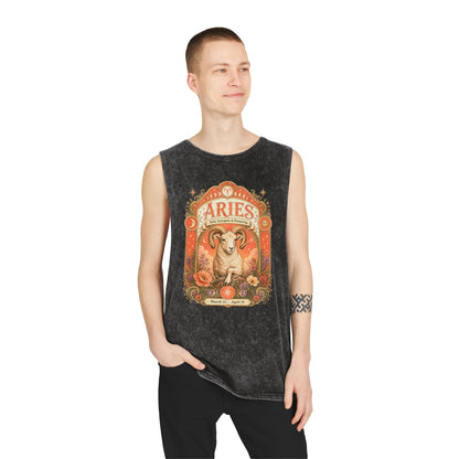 Aries Zodiac Stonewash Tank Top – Cosmic Ram Artwork