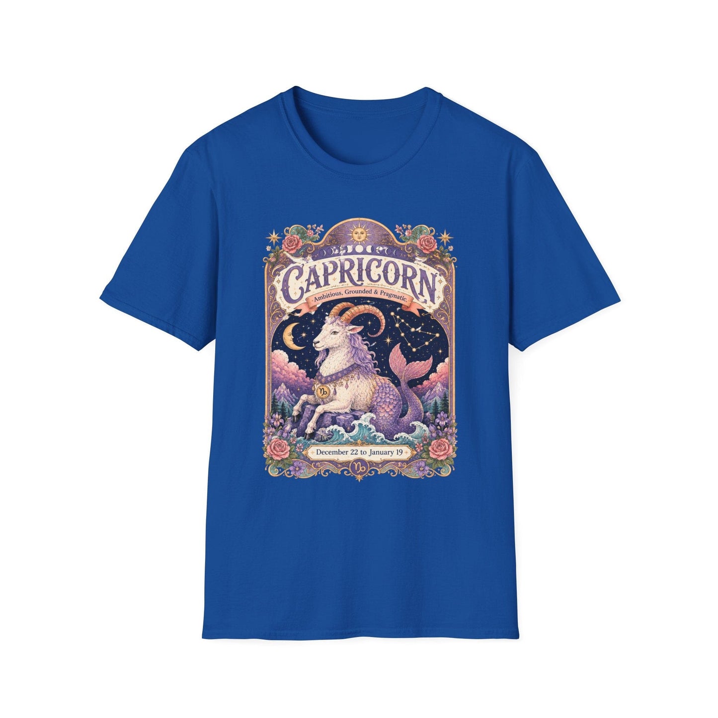 Capricorn Zodiac Softstyle T-Shirt – Celestial Sea Goat Artwork