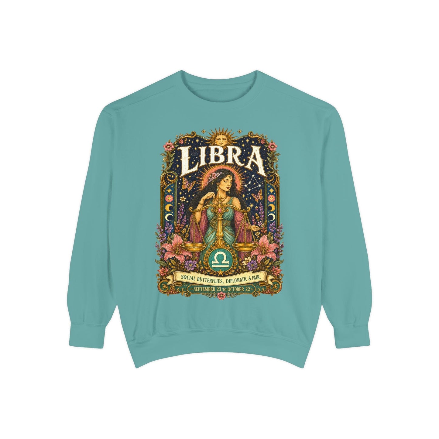 Libra Zodiac Garment-Dyed Sweatshirt – Mystic Scales Artwork