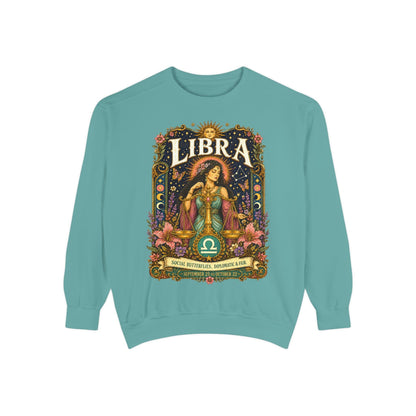 Libra Zodiac Garment-Dyed Sweatshirt – Mystic Scales Artwork